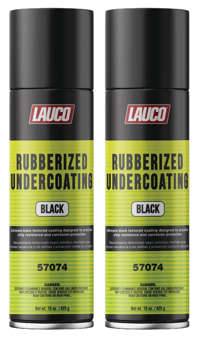LAUCO Rubberized Undercoating Black (2-Pack) - 15oz Aerosol Spray Paint Can - Automotive & Truck Undercoat, Rust, Corrosion, Sound Deadener Coating for Metal & Plastic (57074)