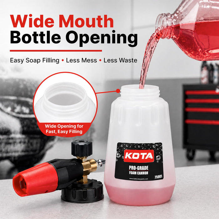 KOTA Pro-Grade Foam Cannon for Pressure Washer, 4000 PSI Snow Foam Lance with 1/4 Inch Quick Connect, 1.25mm Orifice, Solid Brass Core, Adjustable Thick Foam Cannon