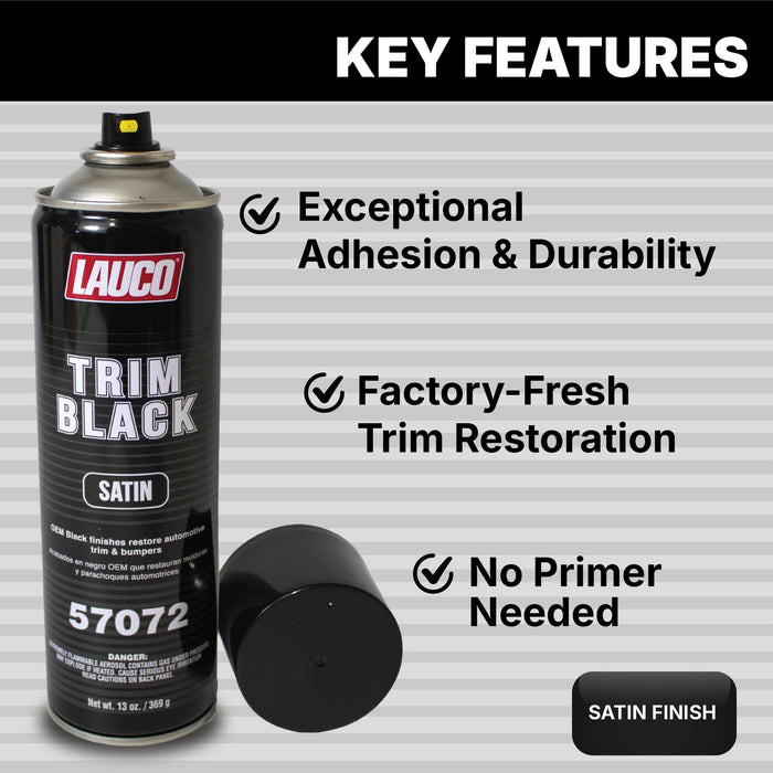 LAUCO Trim Black Satin 13 oz. Automotive Spray Paint Can with Gun Pack of 12, Black Car Spray Paint with Satin Finish, Designed for Plastic, Aluminum, Steel and Stainless Steel 57072