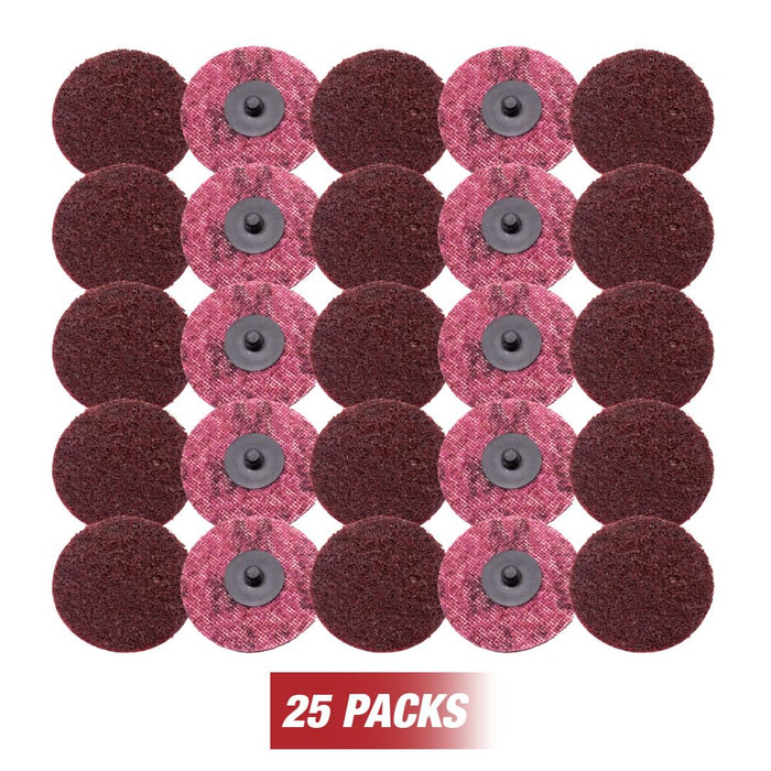 Lauco 3" Diameter Quick Change Nylon Surface Conditioning Discs - Red Middle Sanding Grit (Box of 25) - Sanding Polishing Paint Removal with Male R-Type Backing, Quick Change Roll Lock Connection