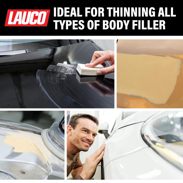 LAUCO Liquid Gold Body Filler Thinner Honey, Bridges Holes, Water Resistant, Lightweight Filler for Fiberglass, Steel, Plastics, Thinner Honey