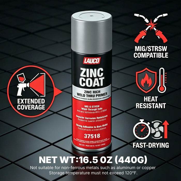 LAUCO Zinc Coat Weld-Thru Primer 15.5 oz, Pack of 2, Zinc Rich Spray for Welding, Anti-Corrosion Coating for Bare Metal, MIG & Spot Welding Safe, Fast Dry Industrial Primer 37518
