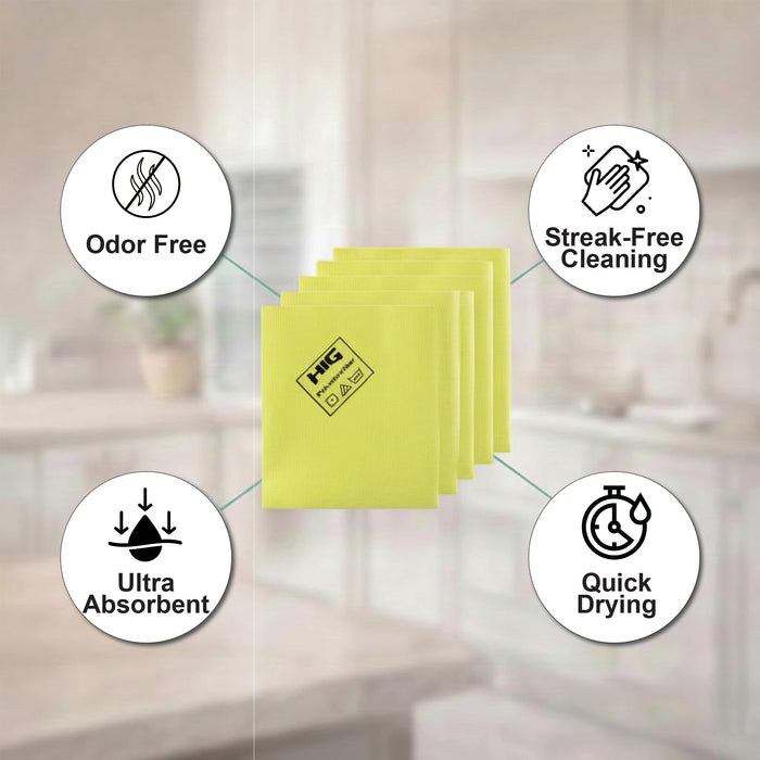 HIG PVA Microfiber Cleaning Towels, Professional Grade Synthetic Chamois Cloths for Streak Free Shine, Ultra Absorbent, Smooth & Reusable All-Purpose Cleaning Rags for Home, Car & Kitchen (5, Yellow)