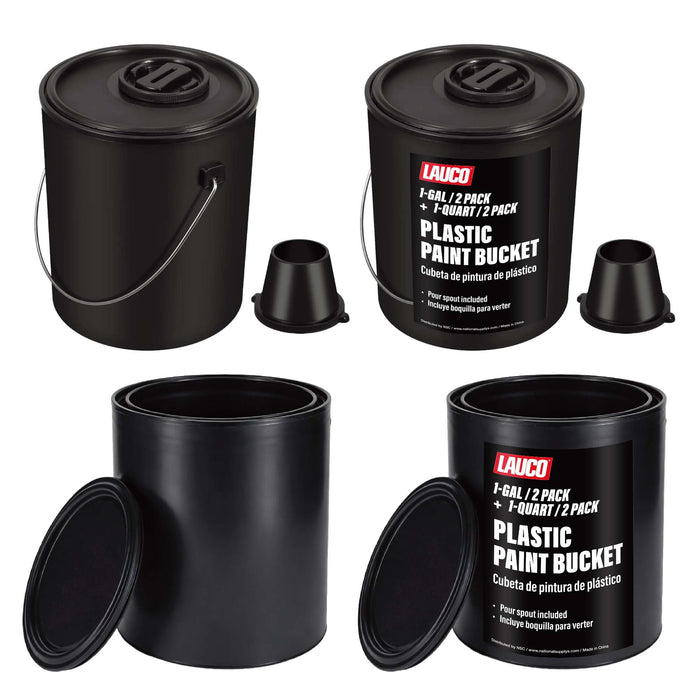 Plastic Paint Can Bucket Set of 2Gal, 2Qt, w/Lid & Handle - Triple Lock Airtight Seal - Touchdown Bucket, Small Pail Triple-Lock Airtight Seal to Minimizing Skimming, Rust, Odor & Chemical Resistant