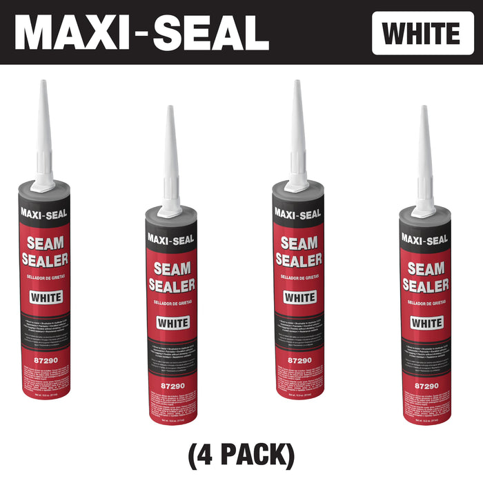 Maxi-Seal White Polyurethane Seam Sealer (4-Pack, 10.5oz Tube) | Durable & Flexible Auto Body Joint Compound | Brushable Automotive Filler to Duplicate OEM Finish