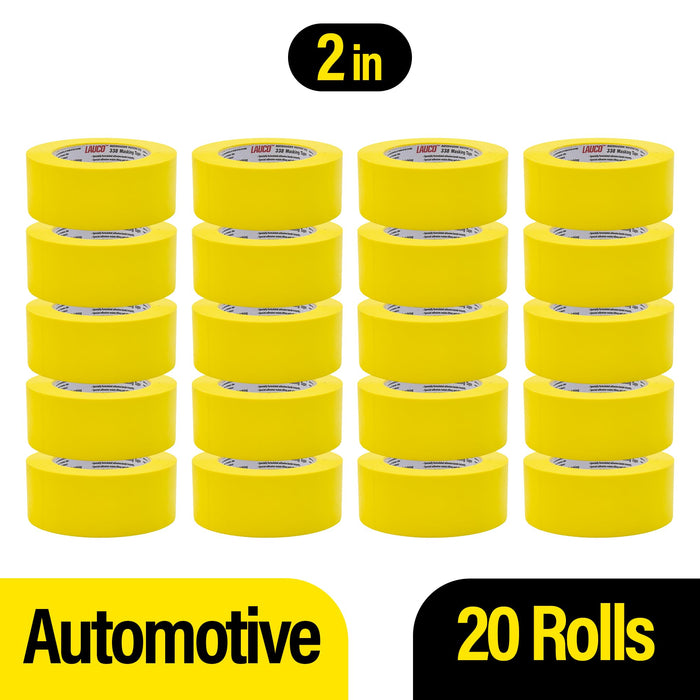 LAUCO Automotive Masking Tape 2in, 20 Rolls Yellow Painters Tape for Car Painting, High Temperature Resistant Refinishing Tape, Clean Removal No Residue, Professional Auto Body Shop Masking Tape Bulk