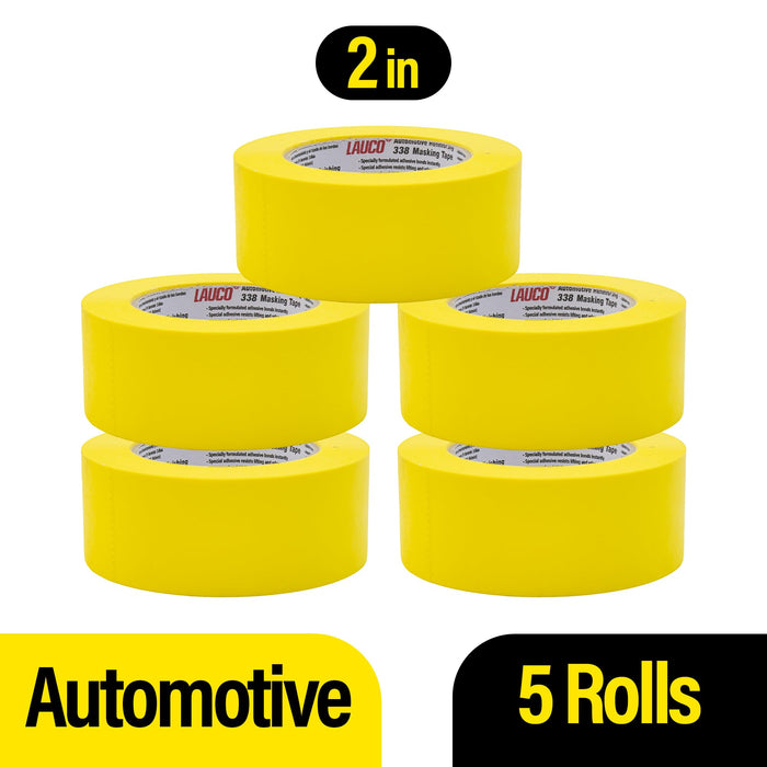 LAUCO Automotive Masking Tape Yellow Painters Tape for Car Painting, High Temperature Resistant Refinishing Tape, Clean Removal No Residue, Professional Auto Body Shop Masking Tape Bulk (2in-5rolls)