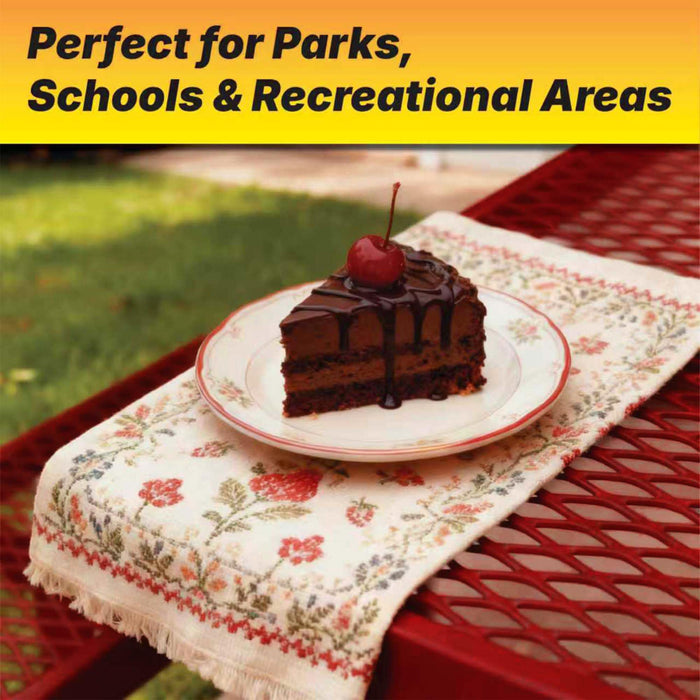 LAUCO Heavy Duty Rectangular Outdoor Picnic Table with Steel Frame, Thermoplastic Coating, Umbrella Hole, Built-in Benches, Seats 8, for Park, Patio, School (Red, 96 inch) 36032