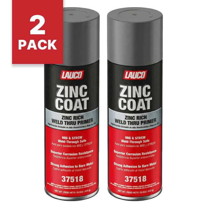 LAUCO Zinc Coat Weld-Thru Primer 15.5 oz, Pack of 2, Zinc Rich Spray for Welding, Anti-Corrosion Coating for Bare Metal, MIG & Spot Welding Safe, Fast Dry Industrial Primer 37518