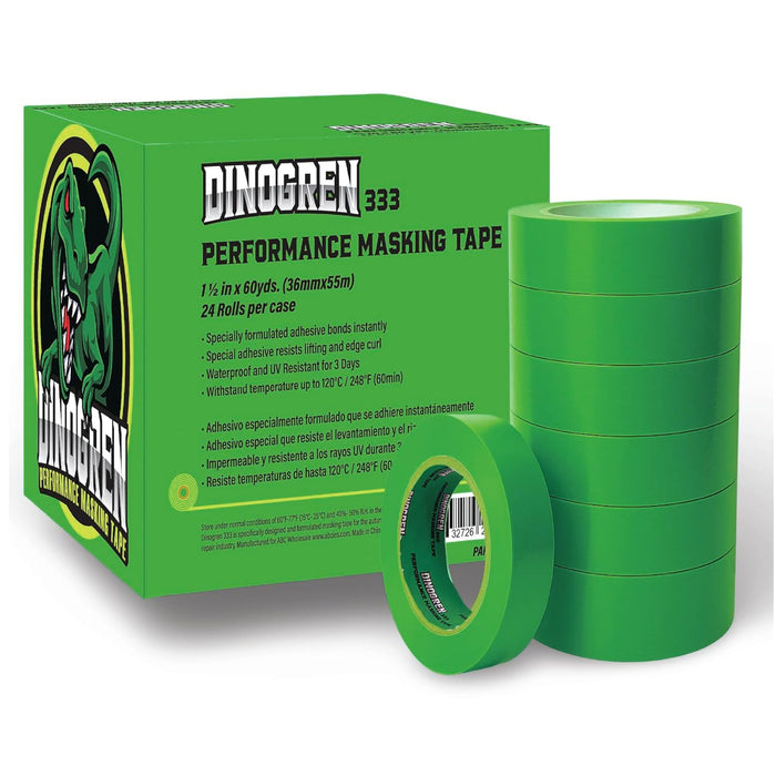 LAUCO DINOGREN High Performance Masking Tape for Car Paint, Heat & Water Resistant, Multi-Purpose Green (1.5 in (24 Rolls)) 7766