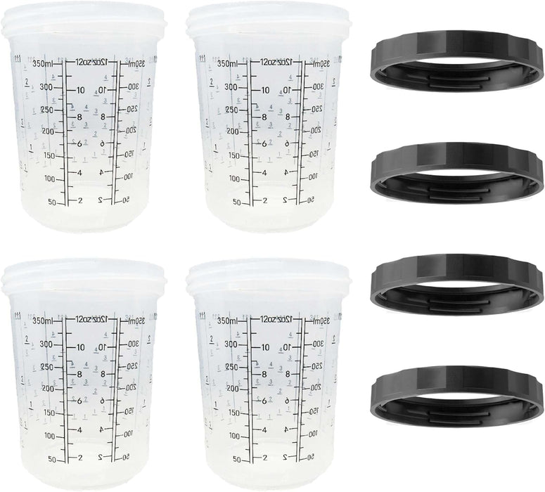 LAUCO 2 Pack Paint Spray Gun Hard Cup Set, 400ML (13.5 Oz) Reusable Mixing Cups with Retainer Rings, Compatible with Disposable Paint Cup Liner and Lid Systems for Automotive Paint, Primer, Clear Coat