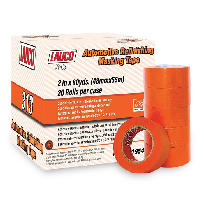 LAUCO Orange Automotive Refinishing Masking Tape 2 in x 60 yd (20 Rolls) – Autobody Painters Tape, UV, Moisture & Heat Resistant, No Residue, Multi-Purpose Bulk
