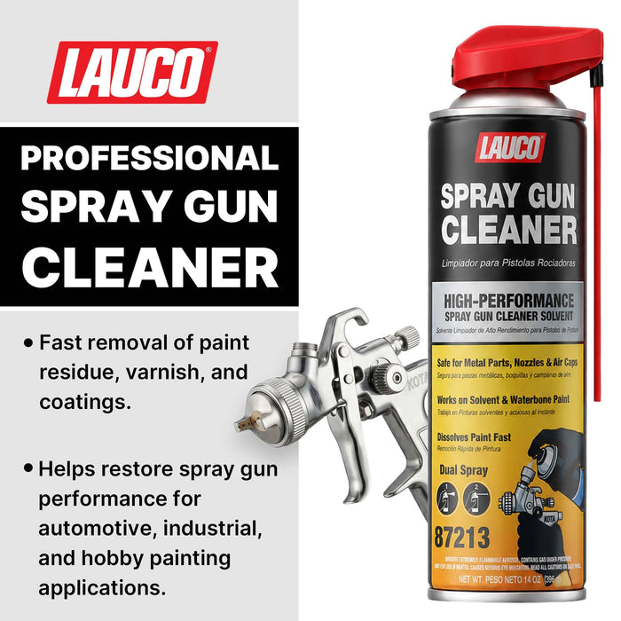 LAUCO Spray Gun Cleaner 14 oz, Pack of 1, High-Performance Paint Gun Cleaner Solvent, Fast Dissolving Aerosol for Waterborne & Solvent Paint, Dual Spray Precision Cleaner for Nozzles, Air Caps & Metal