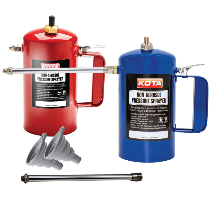 LAUCO Non Aerosol Pressure Sprayer with Funnel and Extension, Refillable Pressurized Sprayer Bottle for Oil, Solvent, Degreasers, Lubricants - Rechargeable Steel Canister and Brass Nozzles, 32oz 69532