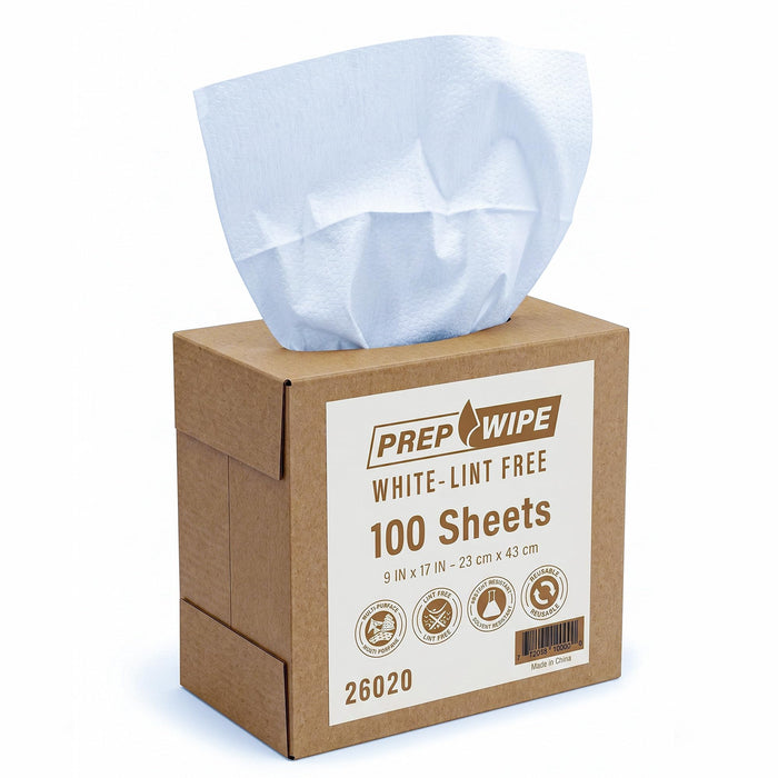 Prep Wipe Lint Free Cleaning Towels, Heavy Duty Cleaning Cloths, Lint Free Wipes, Cleaning Cloths for House & Industrial Use, Disposable Cleaning Rags, Pack of 100 Sheets 9" x 17" (White) 26020