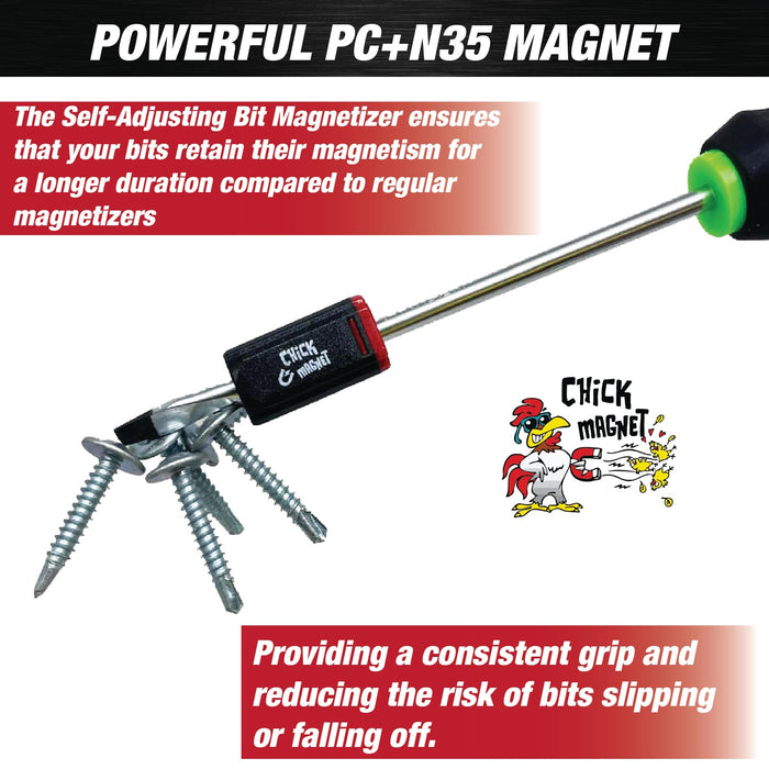 CHICK MAGNET Self-Adjusting Bit Magnetizer Ring, Screwdriver Bit Drive Holder, 5/32 to 1/4 Inch (4 to 6.35mm), Works With Allen/Hex Keys
