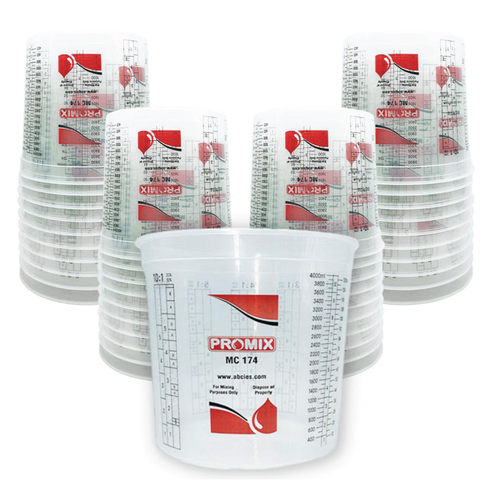 Box of 40 - Paint & Epoxy Mixing Cups Buckets - 174 Ounce (5-Quart) - Calibrated Mixing ratios on Side - Solvent Resistant, Reusable Clear Plastic Cups for Paint, Epoxy, Resin, Oil, Thinner (40)