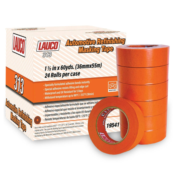 LAUCO Orange Automotive Refinishing Masking Tape 1.5 in x 60 yd (24 Rolls) – Autobody Painters Tape, UV, Moisture & Heat Resistant, No Residue, Multi-Purpose for Auto Paint & Detailing