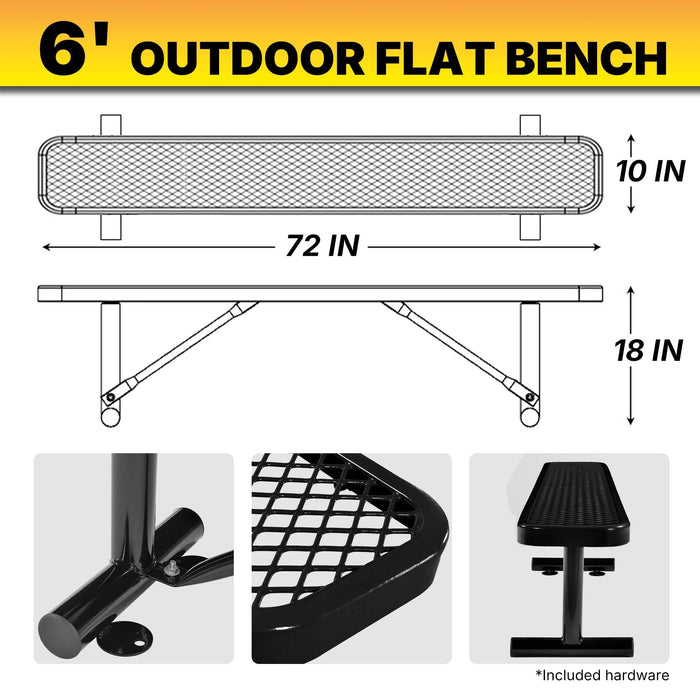 LAUCO Heavy Duty Expanded Metal Mesh Picnic Bench, Industrial Style Outdoor Bench with Steel Frame, 1000 lbs Capacity, Black Thermoplastic Coating (Black)