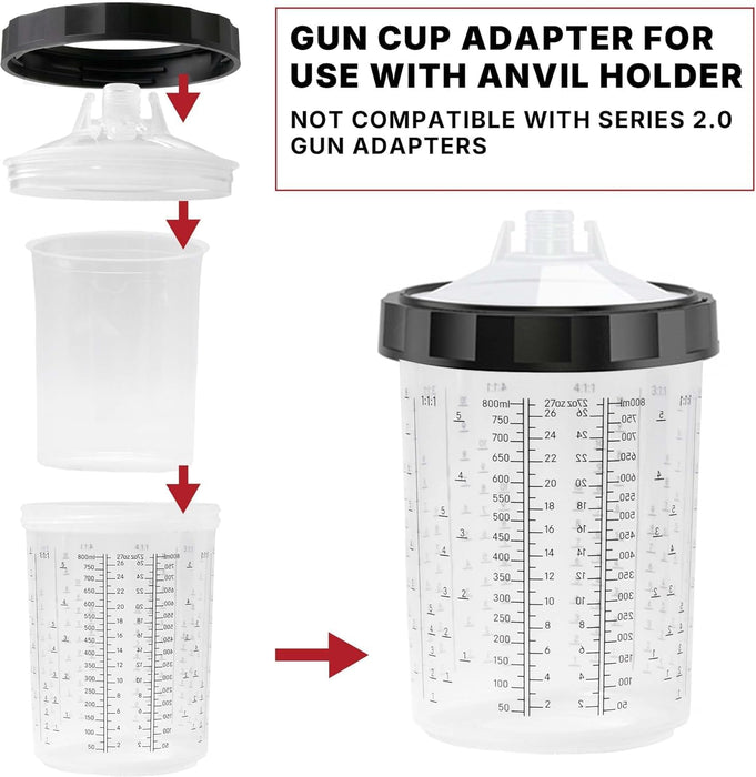 LAUCO 2 Pack Paint Spray Gun Hard Cup Set, 800ML (27 Oz) Reusable Mixing Cups with Retainer Rings, Compatible with Disposable Paint Cup Liner and Lid Systems for Automotive Paint, Primer, Clear Coat