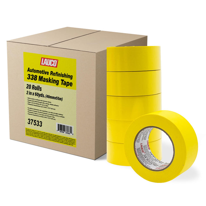 LAUCO Automotive Masking Tape 2in, 20 Rolls Yellow Painters Tape for Car Painting, High Temperature Resistant Refinishing Tape, Clean Removal No Residue, Professional Auto Body Shop Masking Tape Bulk