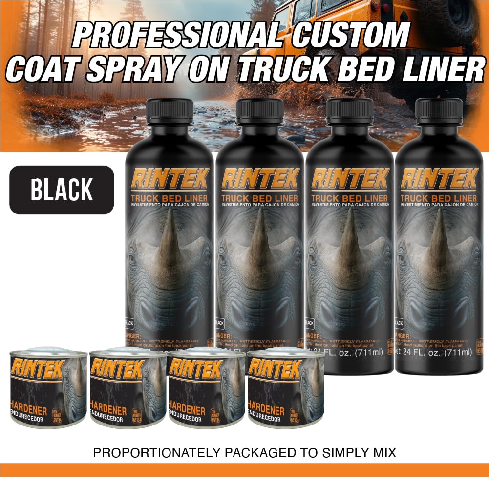 LAUCO Rintek Urethane Spray 1 Gallon Black Bedliner Coating, Heavy-Duty Polyurethane Protective Truck Bed Liner Paint, Waterproof Anti-Slip Impact-Resistant Automotive Coating 95096