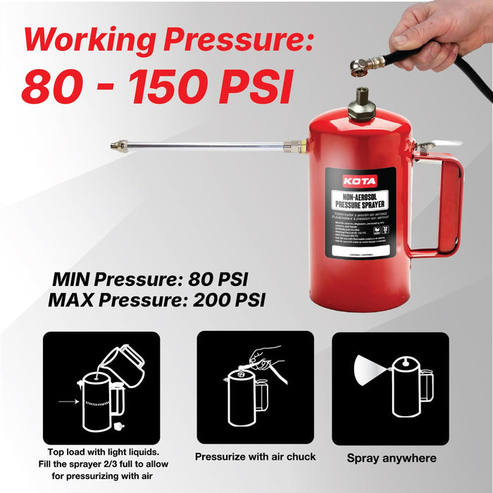 LAUCO Non Aerosol Pressure Sprayer - Refillable Pressurized Sprayer Bottle for Oil, Solvent, Degreasers, Lubricants - Rechargeable Steel Canister with Brass Nozzles, 32oz 69532