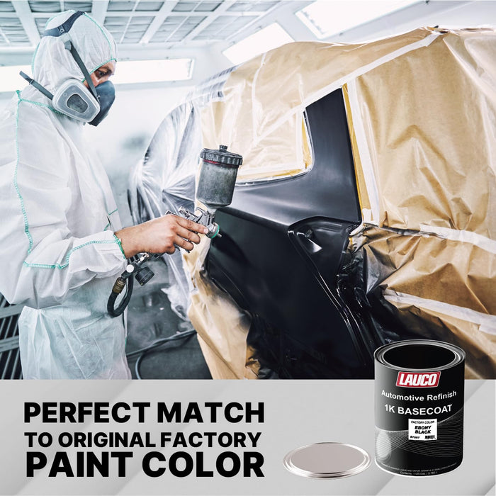 LAUCO Black 1K Basecoat Automotive Paint – Factory Color Match Ebony – 1 Quart – Spray Gun Ready – Deep Black Finish – Mixing Ratio 1:1 – Auto Body Refinish [87287-Quart]