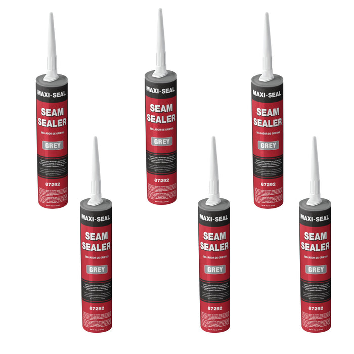Maxi-Seal Gray Polyurethane Seam Sealer (6-Pack, 10.5oz Tube) | Durable & Flexible Auto Body Joint Compound | Brushable Automotive Filler to Duplicate OEM Finish (87292)