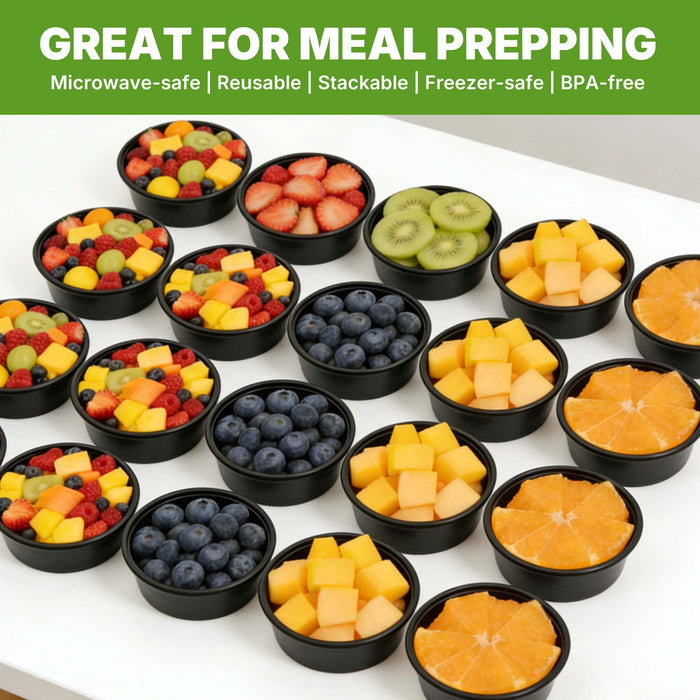 50 Pack (100-Piece) Meal Prep Containers Reusable with Lids, Sturdy Leakproof & Food Safe, Microwave, Freezer, Dishwasher Safe Prep Containers, To Go Take Out Plastic Food Storage (Round 24oz) 60829