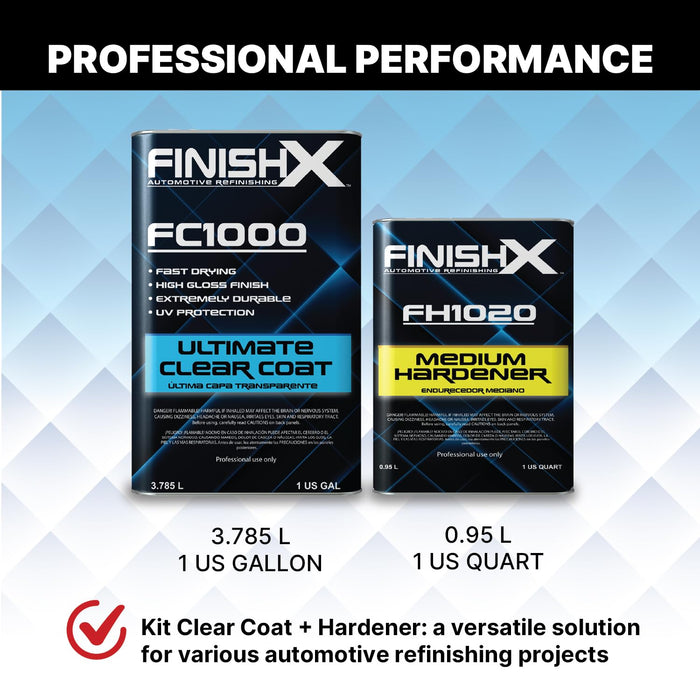 FinishX Automotive Refinishing Ultimate Clear Coat (FC1000-1 Gallon) 4:1 Kit with Medium Activator/Hardener (FH1020-1 quart)