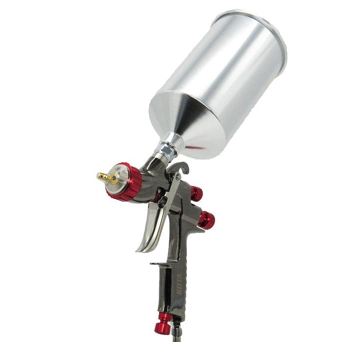 Paint Spray Gun Kit LVLP 1.3mm/1.4mm Nozzle with Aluminum Cup, Air Gauge, Adapter and Cleaning Accessories (Silver) (1.4mm) 8823