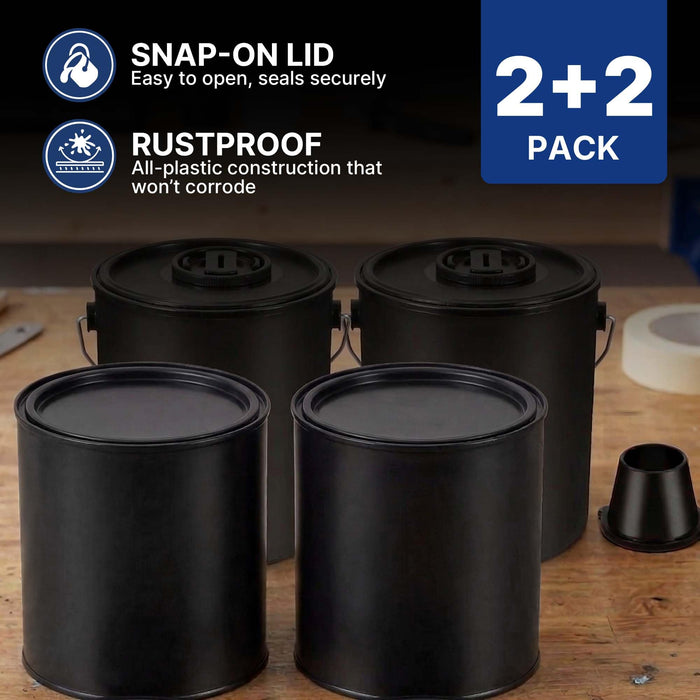 Plastic Paint Can Bucket Set of 2Gal, 2Qt, w/Lid & Handle - Triple Lock Airtight Seal - Touchdown Bucket, Small Pail Triple-Lock Airtight Seal to Minimizing Skimming, Rust, Odor & Chemical Resistant
