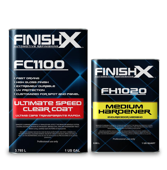 FinishX Automotive Refinishing Ultimate Speed Clear Coat (FC1100-1 Gallon) 4:1 Kit with Medium Activator/Hardener (FH1020-1 quart), High-Gloss Finish, Super Fast Drying, Customized for Spot and Panel