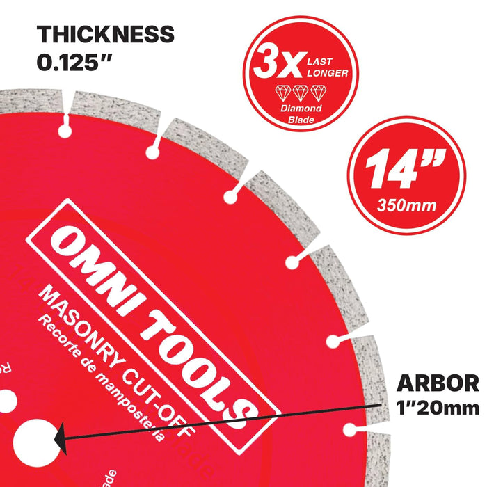 OMNI TOOLS 14 Inch Diamond Saw Blade – 350mm Segmented Concrete Cutting Disc for Masonry, Brick, Block, Stone – Heavy Duty Abrasive Wheel for Circular Saw – Dry/Wet Use – 5500 RPM – [33097]