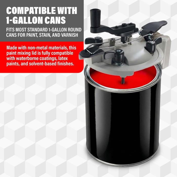 Lauco 1 Gallon Paint Can Mixing Lid with Pour Spout – Universal Paint Mixer Lid with Auger Mixing Blade, Drill or Hand Stir Compatible, Leak-Proof Seal & Drip-Free Pouring Spout for Paint, Stain, Varnish (Gallon) 26493