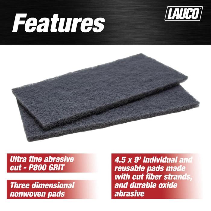 LAUCO 4.5" x 9" Gray (Ultra Fine) General Purpose Scuff Pads, Box of 25 Sheets - Scuffing, Scouring, Sanding, Paint Primer Prep Adhesion Scratch - Surface Preparation Automotive Auto Body