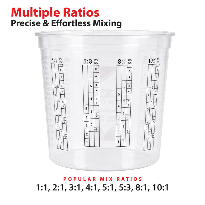 Paint & Epoxy Mixing Cups Buckets - Pack of 10-174 Ounce (5-Quart) - Calibrated Mixing ratios on Side - Solvent Resistant, Reusable Clear Plastic Cups for Paint, Epoxy, Resin, Oil, Thinner 3714