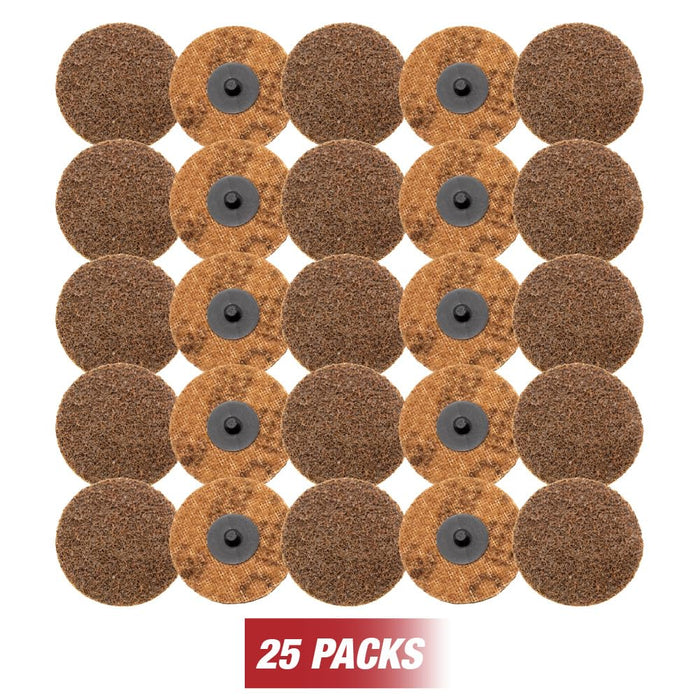 Lauco 3" Diameter Quick Change Nylon Surface Conditioning Discs - Brown Coarse Sanding Grit (Box of 25) - Sanding Polishing Paint Removal with Male R-Type Backing, Quick Change Roll Lock Connection