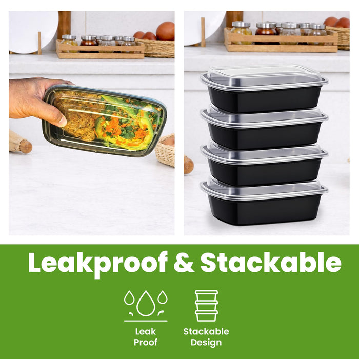 Uni-Pak Meal Prep Containers with Lids, Reusable 32oz Rectangle Food Storage, Sturdy Leakproof, Microwave Freezer Dishwasher Safe, To-Go Takeout Plastic Containers, 50 Pack (100-Piece) – 60816