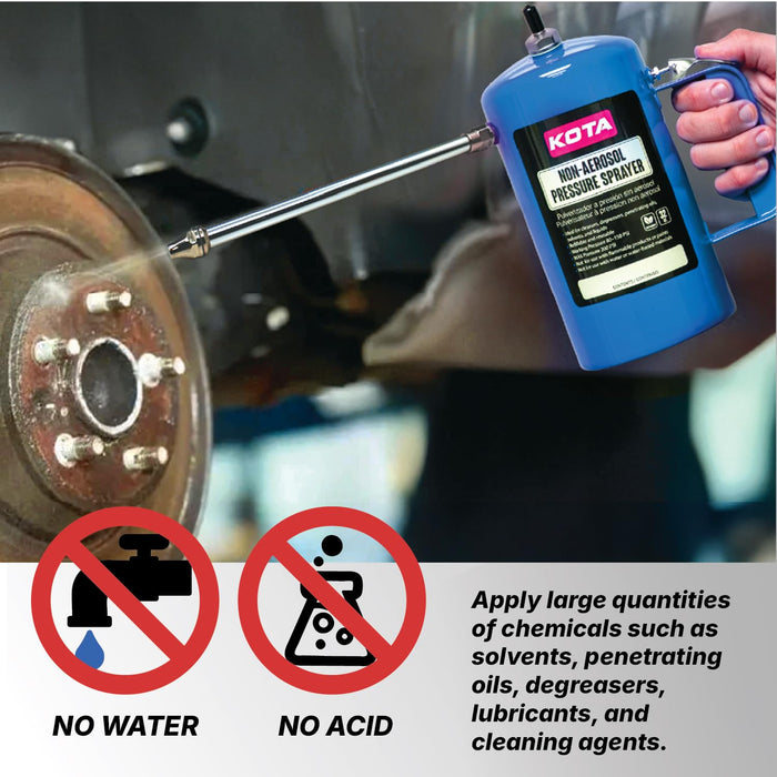 LAUCO Non Aerosol Pressure Sprayer - Refillable Pressurized Sprayer Bottle for Oil, Solvent, Degreasers, Lubricants - Rechargeable Steel Canister with Brass Nozzles, 32oz. (1, Blue) 69533