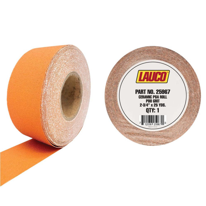 LAUCO Premium 220 Grit Ceramic Grain PSA Self-Adhesive Sanding Roll Each 2.75" x 25 Yard - Self Adhesive Sticky Back Continuous Longboard Sandpaper for Automotive and Woodworking