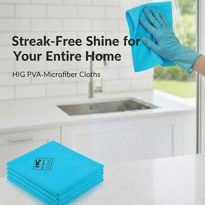 HIG PVA Microfiber Cleaning Towels, Professional Grade Synthetic Chamois Cloths for Streak Free Shine, Ultra Absorbent, Smooth & Reusable All-Purpose Cleaning Rags for Home, Car & Kitchen (5, Blue)