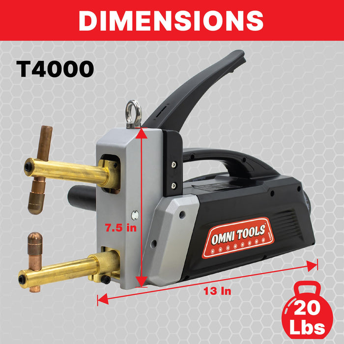 OMNI TOOLS T4000 Welder Machine, Portable Spot Welding Machine 4000A Peak Current, Microprocessor Controlled, Pulse & Continuous Modes, 220V Single Phase, Includes 4 Copper Welding Arms T4000