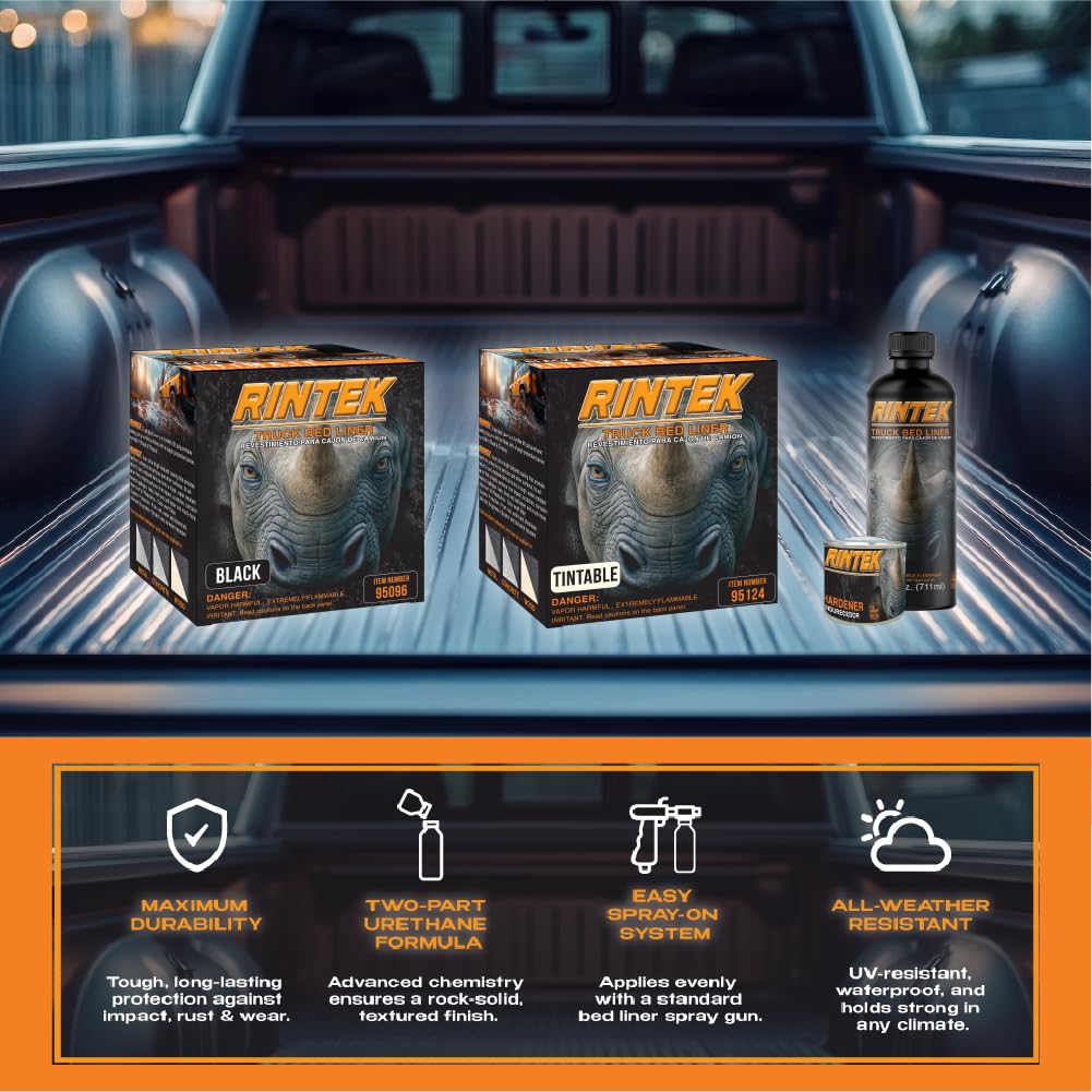 LAUCO Rintek Urethane Spray 1 Gallon Black Bedliner Coating, Heavy-Duty Polyurethane Protective Truck Bed Liner Paint, Waterproof Anti-Slip Impact-Resistant Automotive Coating 95096