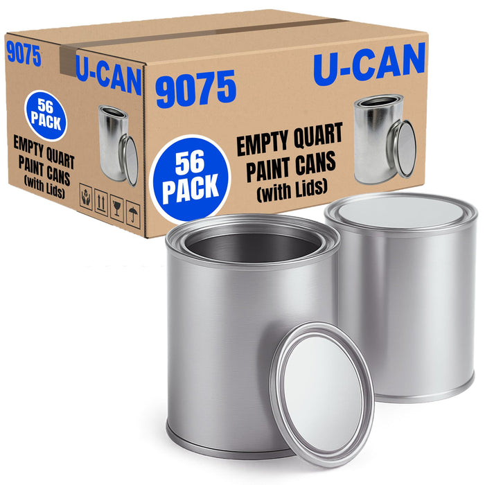 LAUCO Bulk Empty Quart Paint Cans with Lids - Box of 56 - Multi-Purpose Empty Metal 32oz Paint Cans with Lids Set for DIY, Storage and Professional Projects- 9075