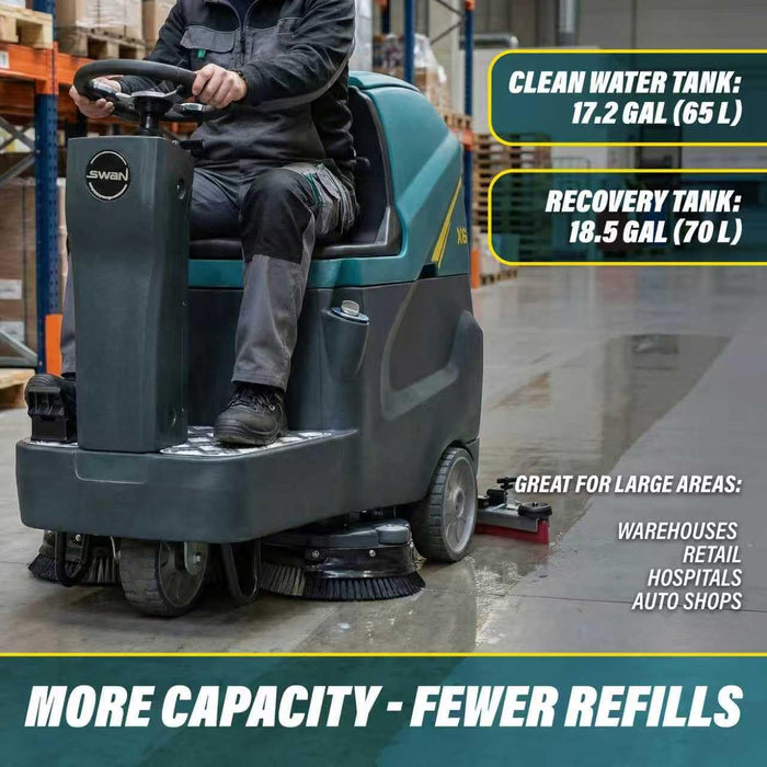 Commercial Ride-On Floor Scrubber Machine, 760mm Cleaning Width, 5000㎡/h Cleaning Efficiency, 100L Sewage Tank, 24V Battery Powered Floor Cleaning Scrubber for Warehouses, Malls, Factories & Parking