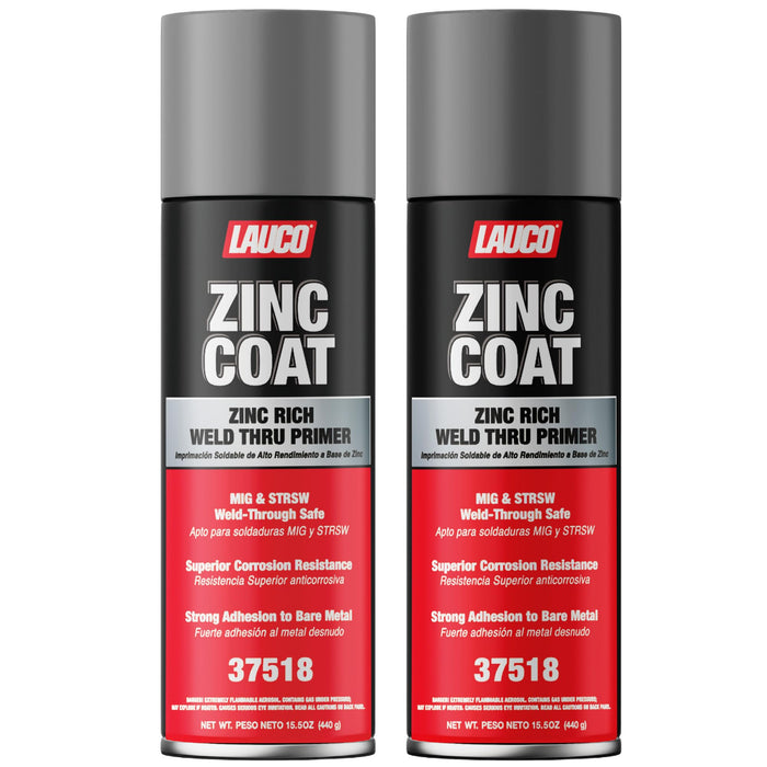 LAUCO Zinc Coat Weld-Thru Primer 15.5 oz, Pack of 2, Zinc Rich Spray for Welding, Anti-Corrosion Coating for Bare Metal, MIG & Spot Welding Safe, Fast Dry Industrial Primer 37518