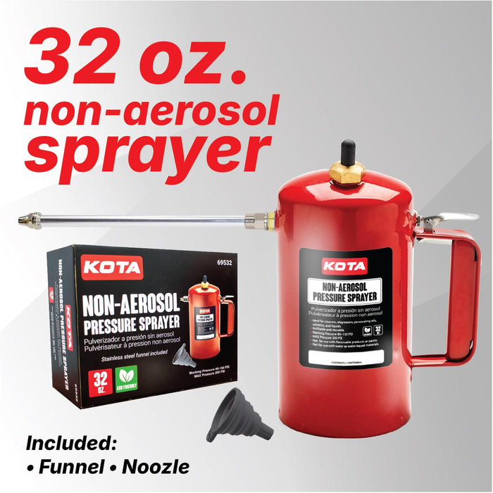 LAUCO Non Aerosol Pressure Sprayer - Refillable Pressurized Sprayer Bottle for Oil, Solvent, Degreasers, Lubricants - Rechargeable Steel Canister with Brass Nozzles, 32oz 69532