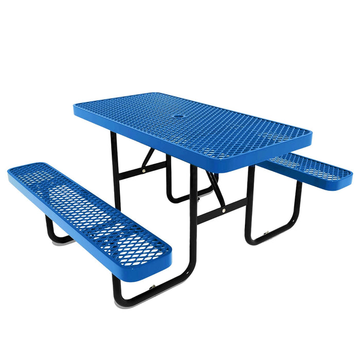 LAUCO Heavy Duty Rectangular Outdoor Picnic Table with Steel Frame, Thermoplastic Coating, Umbrella Hole, Built-in Benches, Seats 8, for Park, Patio, School (Blue, 72 inch) 36052